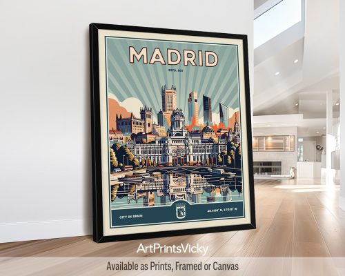 Madrid Poster Inspired by Retro Travel Art