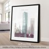 Art print featuring a stylized illustration of Malmo's skyline with various buildings.