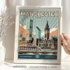 Framed print of Manchester featuring city skyline and notable buildings.