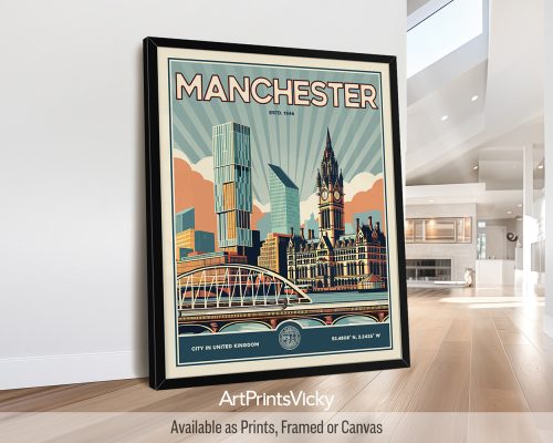 Manchester Poster Inspired by Retro Travel Art