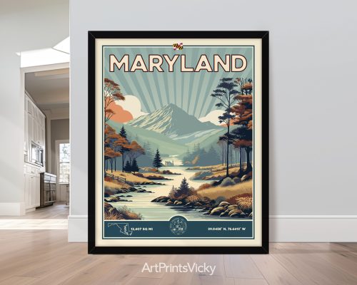 Maryland Poster Inspired by Retro Travel Art by ArtPrintsVicky