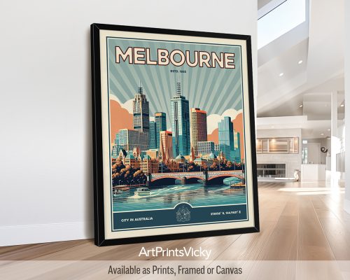 Melbourne Poster Inspired by Retro Travel Art by ArtPrintsVicky