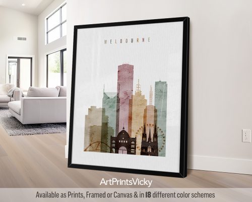 Melbourne City Poster in Warm Watercolors by ArtPrintsVicky