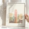 Art print featuring a stylized illustration of Mexico City skyline with notable buildings.