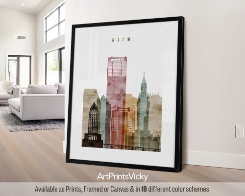 Miami Poster in Warm Watercolors by ArtPrintsVicky