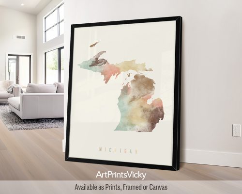 Michigan Map Poster in Warm Pastels