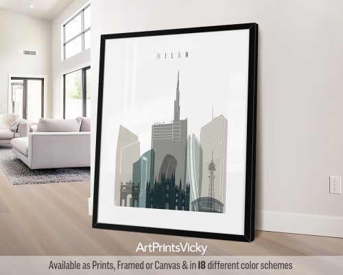 Milan City Poster In Cool Earth Colors by ArtPrintsVicky