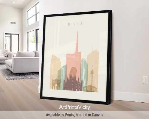 Milan city skyline print in pastel cream theme by ArtPrintsVicky