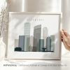 Art print of the Milwaukee city skyline featuring various buildings in gray tones.