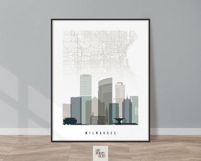 Milwaukee City Map Art Print in Earth Tones 4