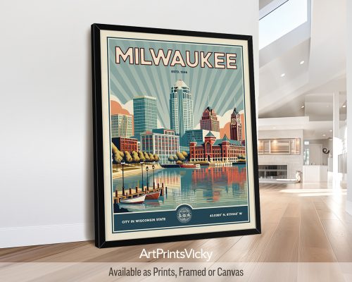 Milwaukee Poster Inspired by Retro Travel Art