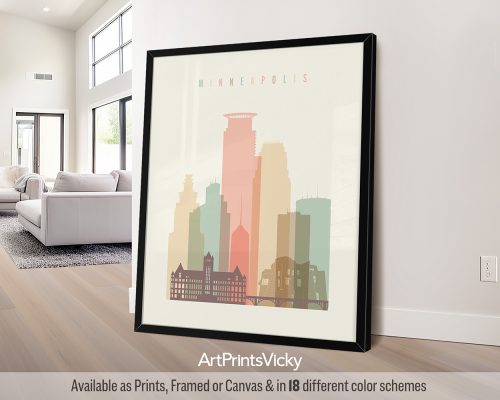 Minneapolis city skyline print in pastel cream theme by ArtPrintsVicky