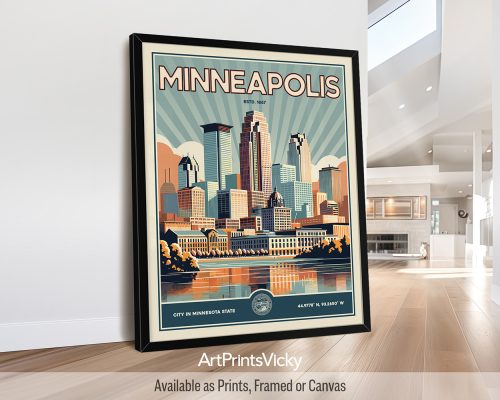 Minneapolis Poster Inspired by Retro Travel Art