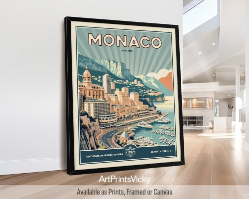 Monaco Print Inspired by Retro Travel Art by ArtPrintsVicky