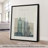 Art print of Montreal city skyline featuring iconic buildings in a minimalist design.