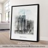 Framed artwork of Montreal cityscape featuring notable buildings in a monochrome style.