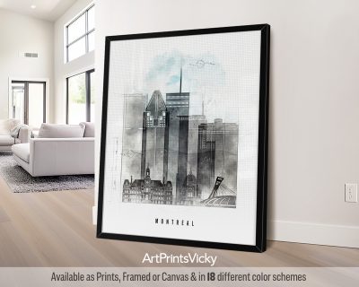 Montreal cityscape artprint with vibrant colors and lights