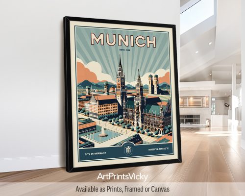 Munich Poster Inspired by Retro Travel Art by ArtPrintsVicky