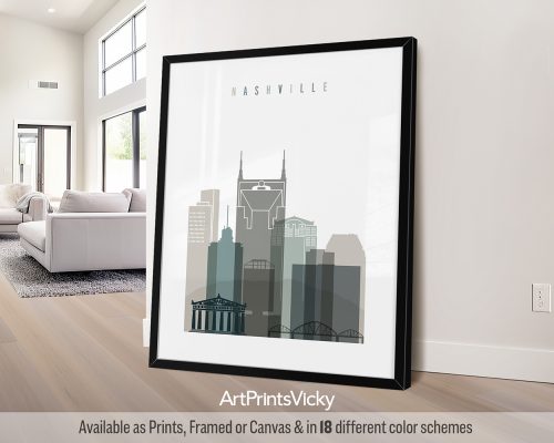 Nashville City Print in Cool Earth Colors by ArtPrintsVicky