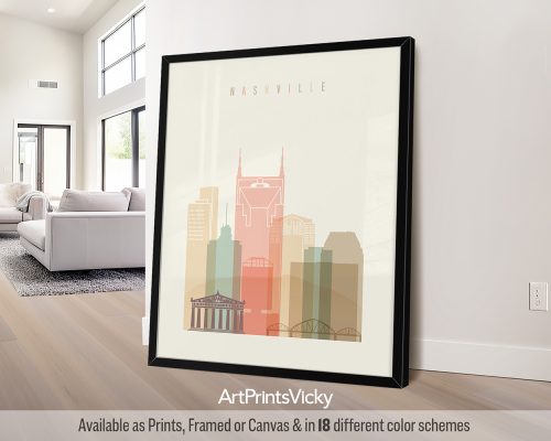 Nashville city print in warm pastel cream theme, modern city print by ArtPrintsVicky