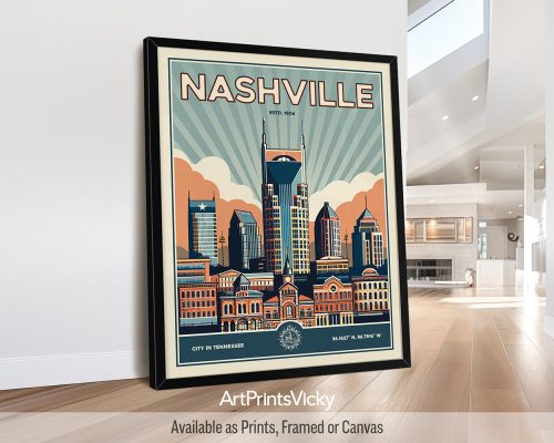 Nashville Poster Inspired by Retro Travel Art