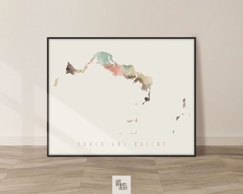 Turks and Caicos map poster pastel cream