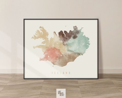 Iceland map poster pastel cream