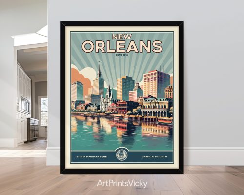 New Orleans Print Inspired by Retro Travel Art