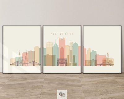 Pittsburgh Skyline Wall Art Print Set of 3