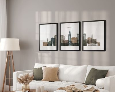 Lincoln skyline set of 3 Prints Watercolor 2 second