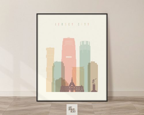 Jersey City art print skyline pastel cream