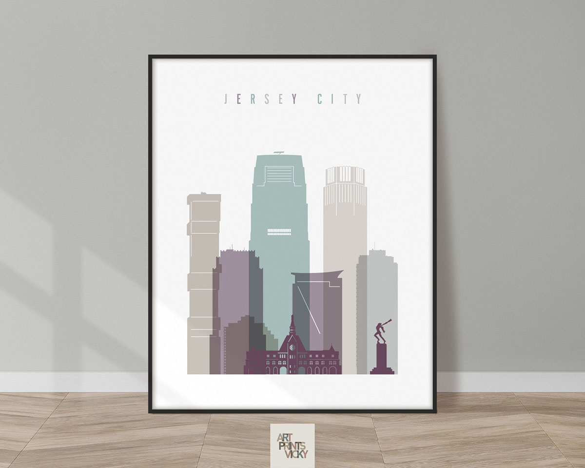 Jersey City skyline art pastel 2