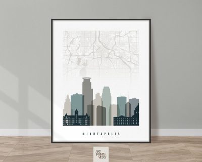 Minneapolis map print with skyline earth tones 4