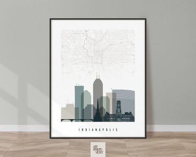 Indianapolis map print with skyline earth tones 4
