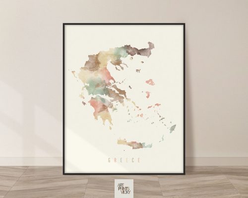 Greece map poster in pastel cream