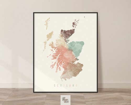 Scotland map poster in pastel cream
