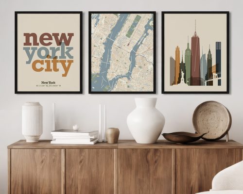 Alternative view of New York Wall Art Set of 3 Prints, Map, Skyline