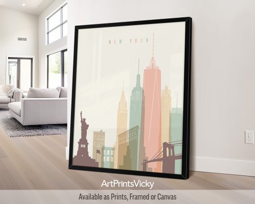 New York City Poster in Warm Pastels Close Up
