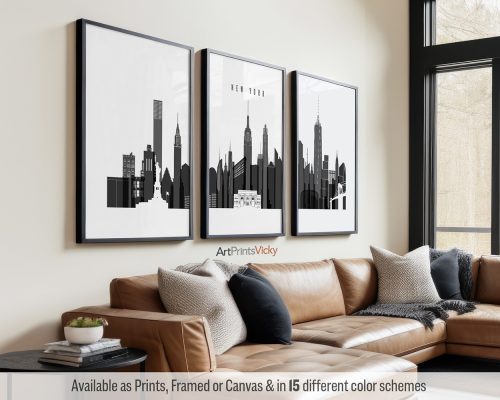 New York 3 Piece Wall Art in Black and White by ArtPrintsVicky