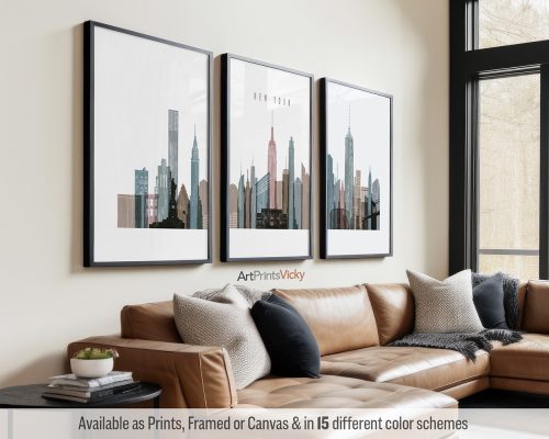 Set of 3 New York City skyline prints in a Distressed 1 theme by ArtPrintsVicky