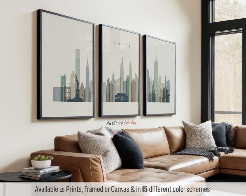 Set of 3 New York City skyline prints in an Earth Tones 1 color scheme by ArtPrintsVicky