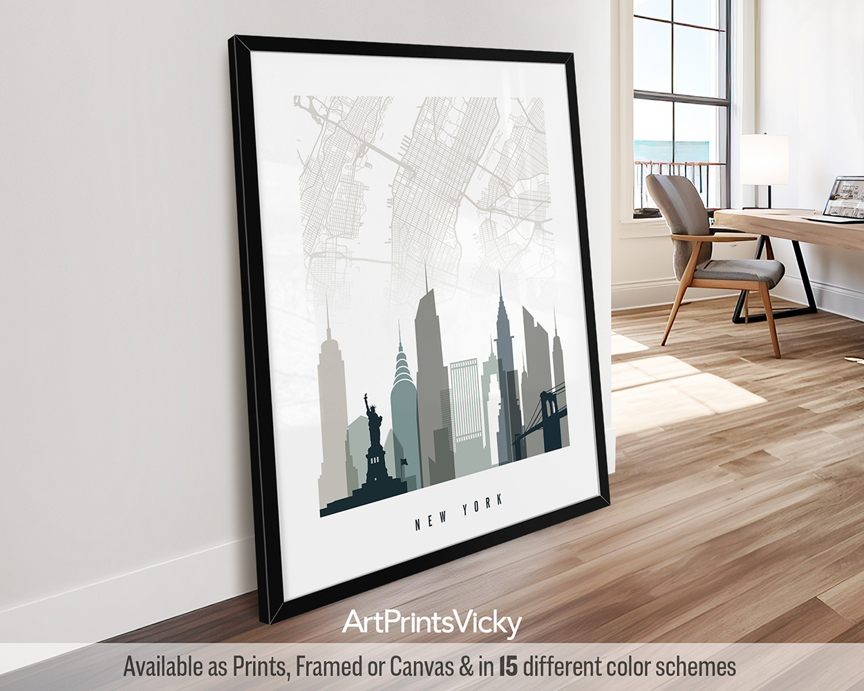 New York Map City 4 Print Poster - Skyline Collection Tones Unique in Earth