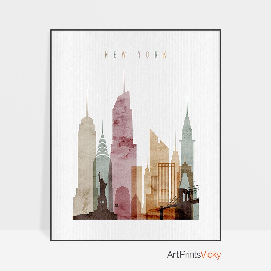 New York Skyline Poster Watercolor 1 Artprintsvicky New York Skyline Poster Watercolor 1