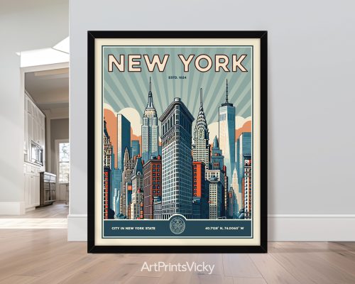 New York cityscape retro art print