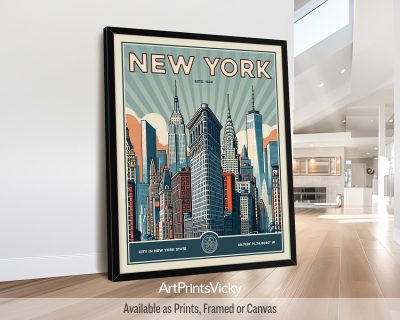New York retro cityscape art print