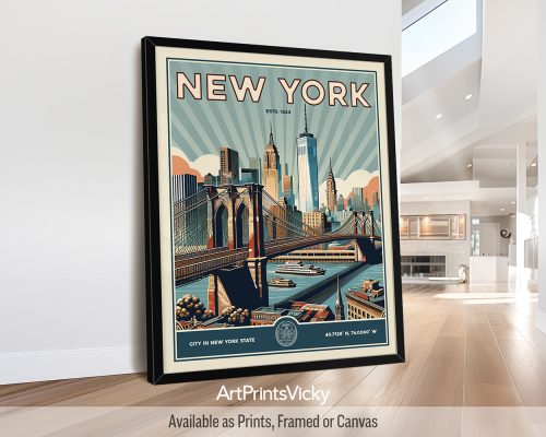 New York Poster Inspired by Retro Travel Art