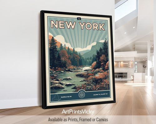 New York State Poster Inspired by Retro Travel Art