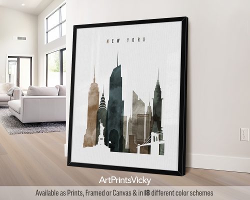 New York Poster: NYC in Earth Watercolors