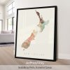 New Zealand map poster in a warm Pastel Cream watercolor style, by ArtPrintsVicky.