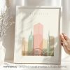 Art print of Newcastle cityscape featuring notable buildings in a minimalist style.